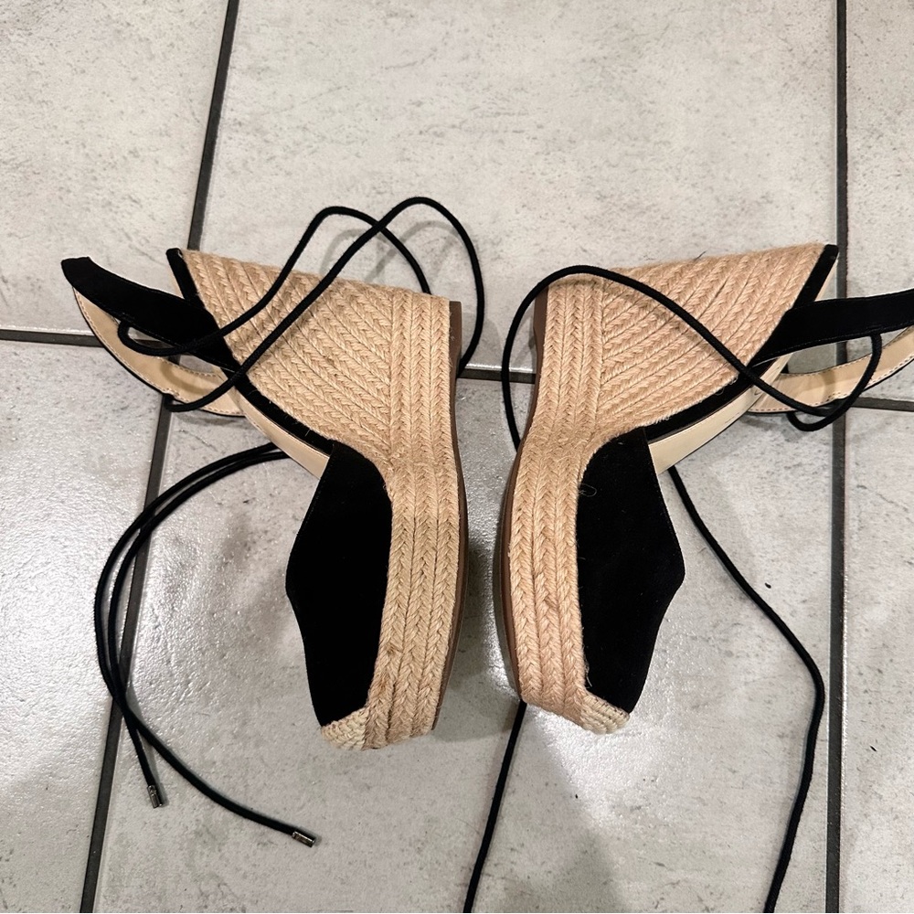 Jessica Simpson Black Espadrille Wedge Sandals with Wrap Ankle Ties - Picture 8 of 10